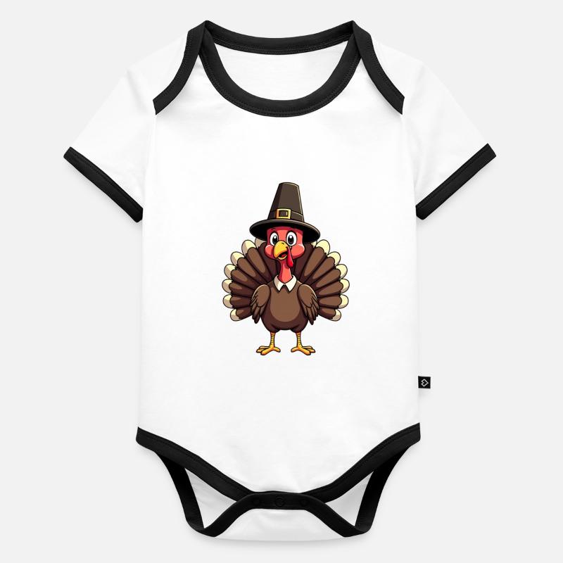 Thanksgiving Drôle Dinde de Thanksgiving Body Bébé bio contrasté manches courtes