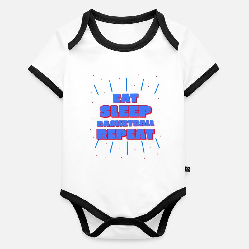 manger, dormir, basket-ball, répéter le design bleu/rouge - Body Bébé bio contrasté manches courtes - 