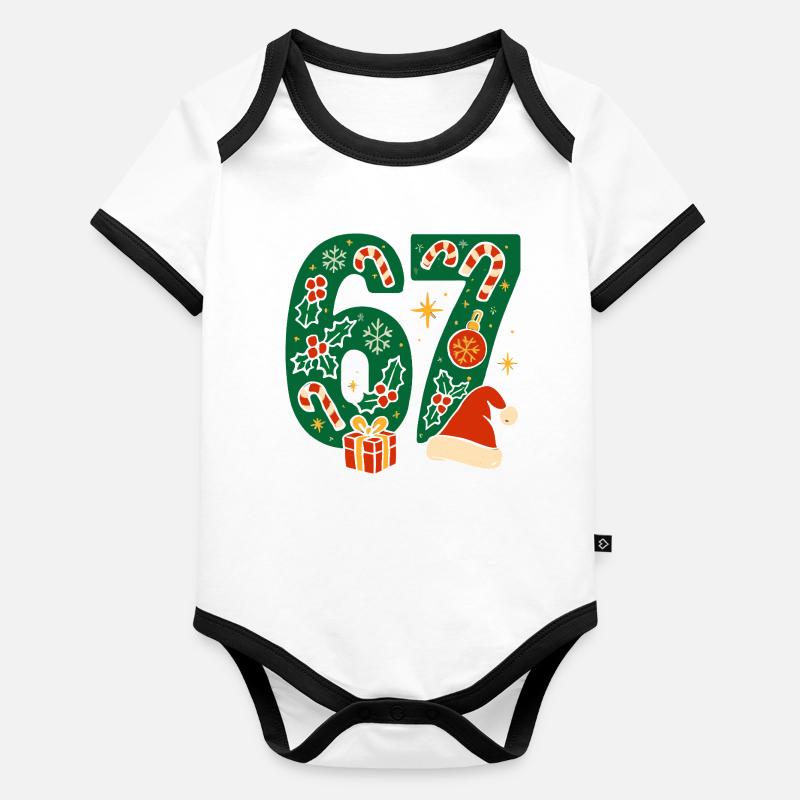 Noël 6-7 Fun 67 Numéro 6 7 Noël Six Sept Body Bébé bio contrasté manches courtes