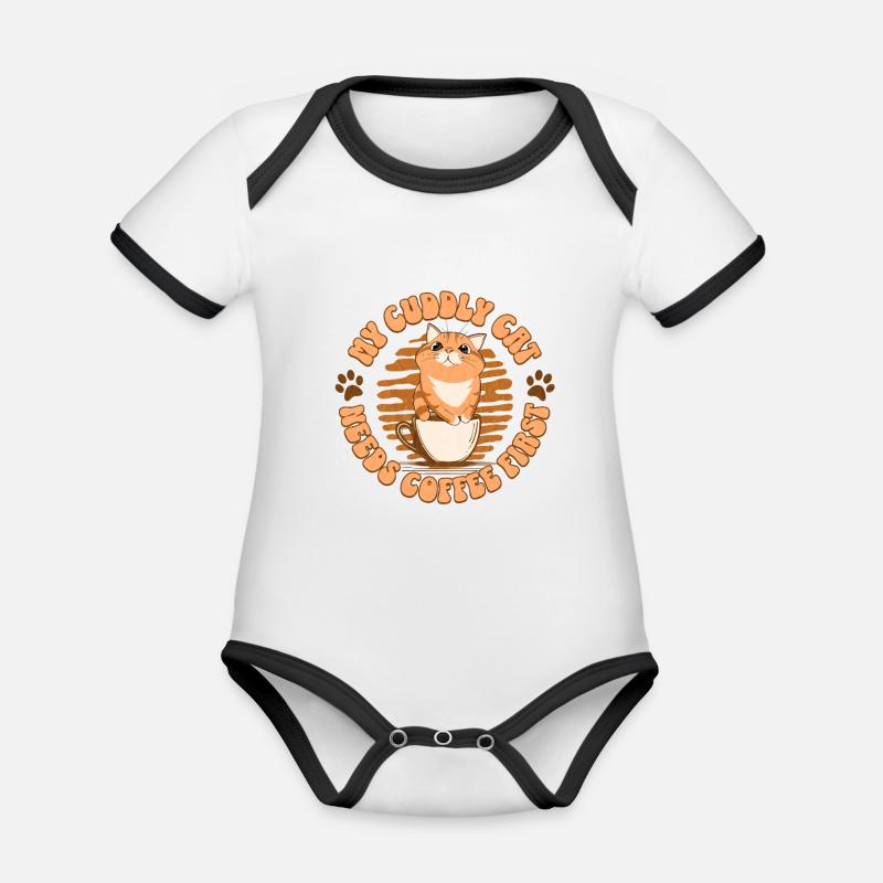 My Cuddly Cat - Needs Coffee First - Organic Baby Contrasting Bodysuit - white/black