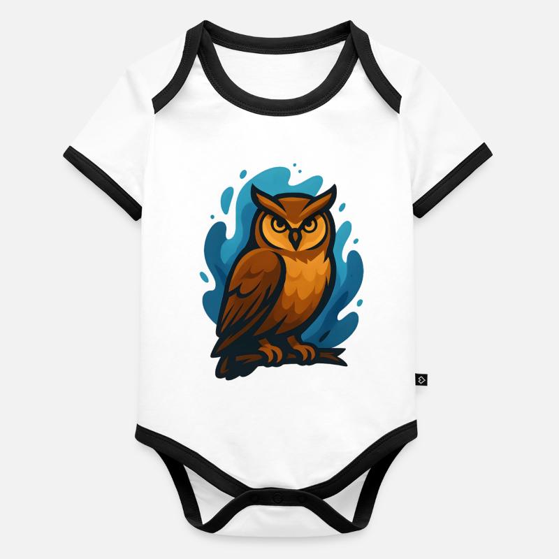 Brown owl against blue waves Organic Baby Contrasting Bodysuit