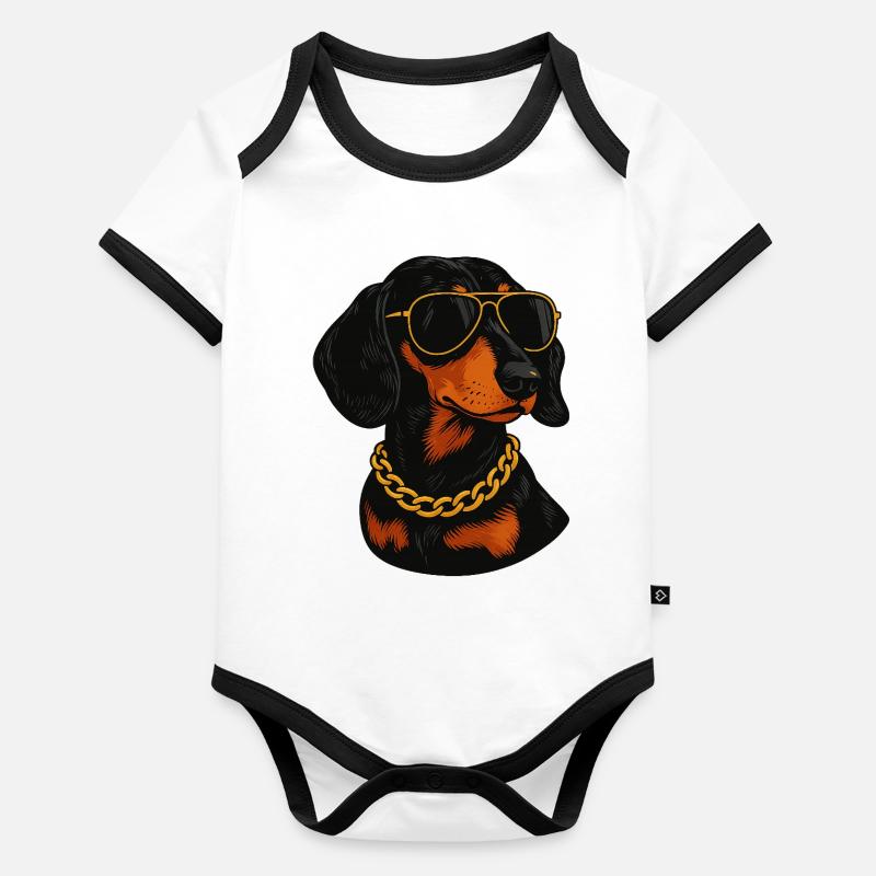 Dachshund in Bling Sunglasses Organic Baby Contrasting Bodysuit