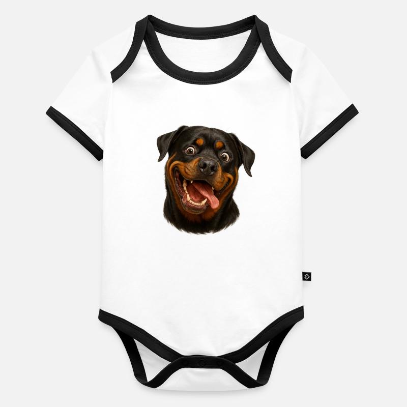 Fröhliches Rottweiler-Gesicht mit Zunge Baby Bio-Kurzarm-Kontrastbody