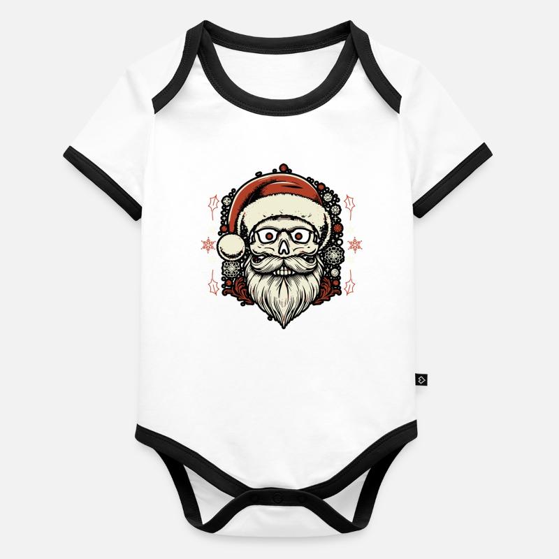 Crâne de Père Noël gothique Body Bébé bio contrasté manches courtes