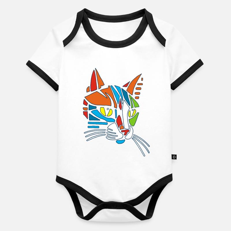 Stammes-Mosaik-Katze Baby Bio-Kurzarm-Kontrastbody