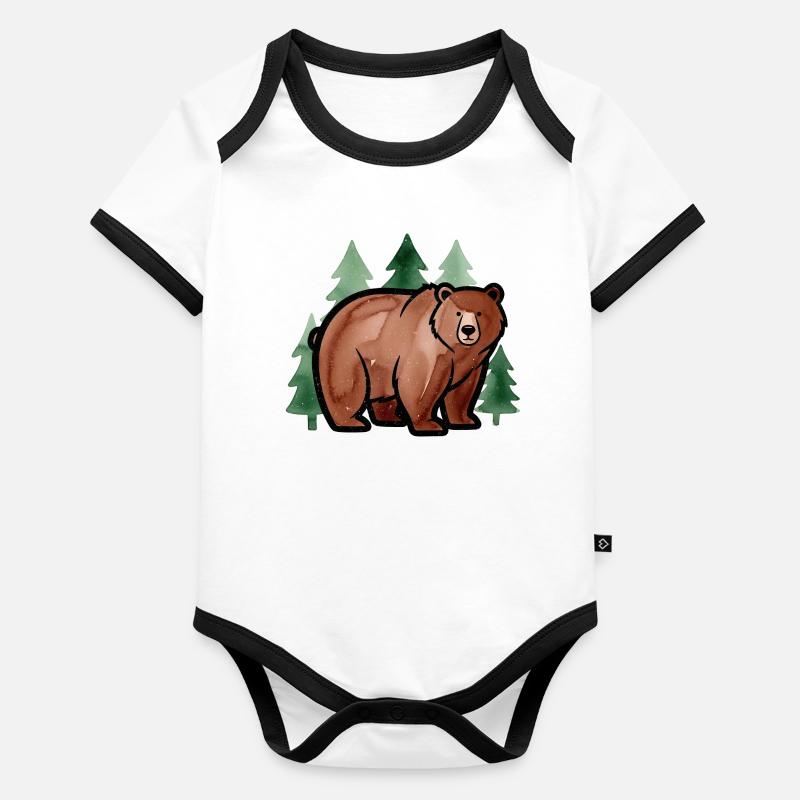 Ours de la forêt dans le style aquarelle Body Bébé bio contrasté manches courtes