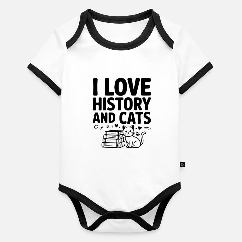 I Love History and Cats Organic Baby Contrasting Bodysuit