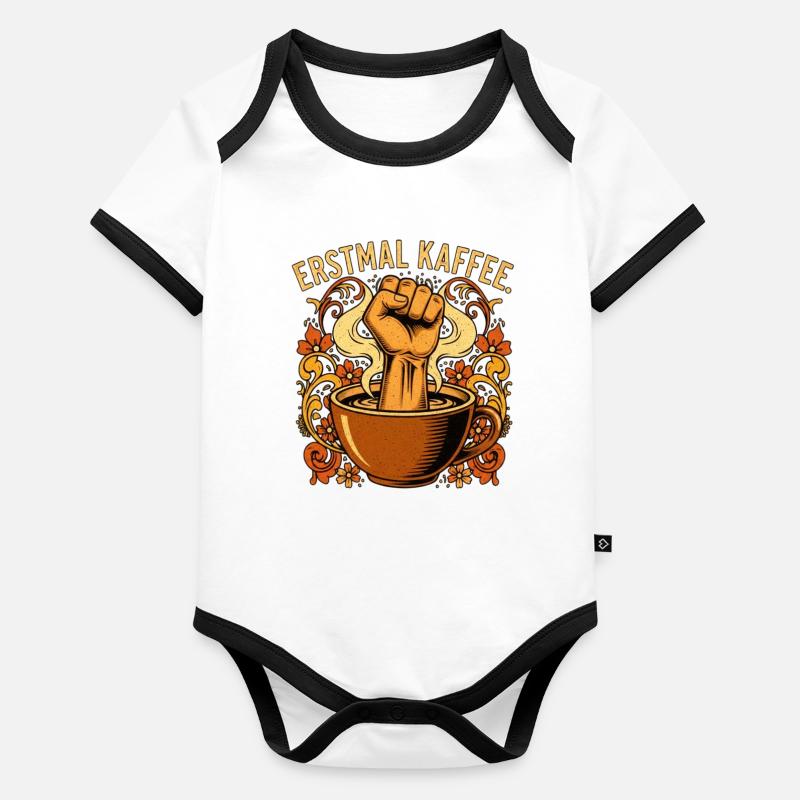 Déclaration de First Coffee Faust Body Bébé bio contrasté manches courtes