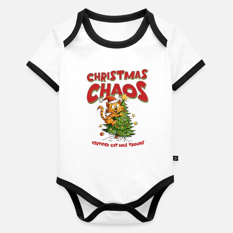 Motif du Chaos de Noël Chat de Noël Body Bébé bio contrasté manches courtes