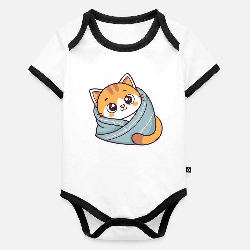 Chaton doux echarpe bleue Body Bébé bio contrasté manches courtes