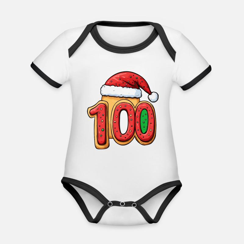 Noël Biscuit Numéro 100 - Body Bébé bio contrasté manches courtes - blanc/noir