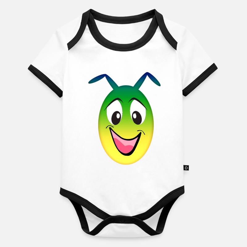 Regenbogen Alien fröhliches Gesicht Baby Bio-Kurzarm-Kontrastbody