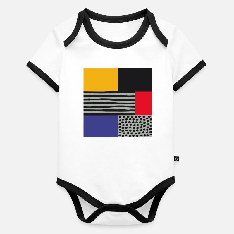 Scandi Art: Abstract Geometry in Red Blue Orange Organic Baby Contrasting Bodysuit