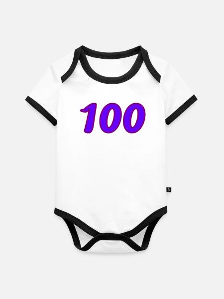 100. 100 YEARS. 100th ANNIVERSARY. BIRTHDAY 100 - Organic Baby Contrasting Bodysuit -  - Front