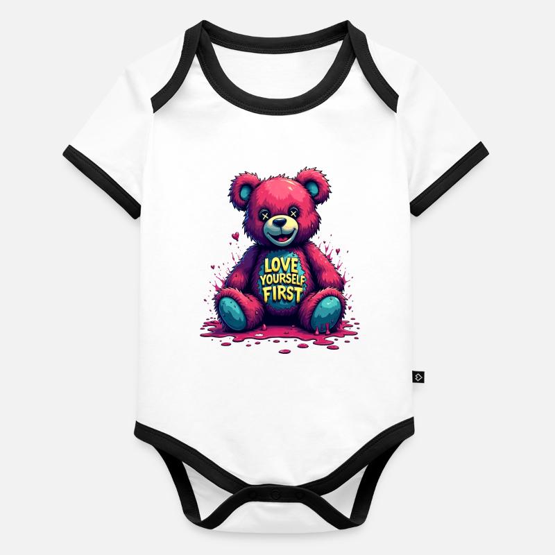Love Yourself First Teddy Bear Graffiti Organic Baby Contrasting Bodysuit
