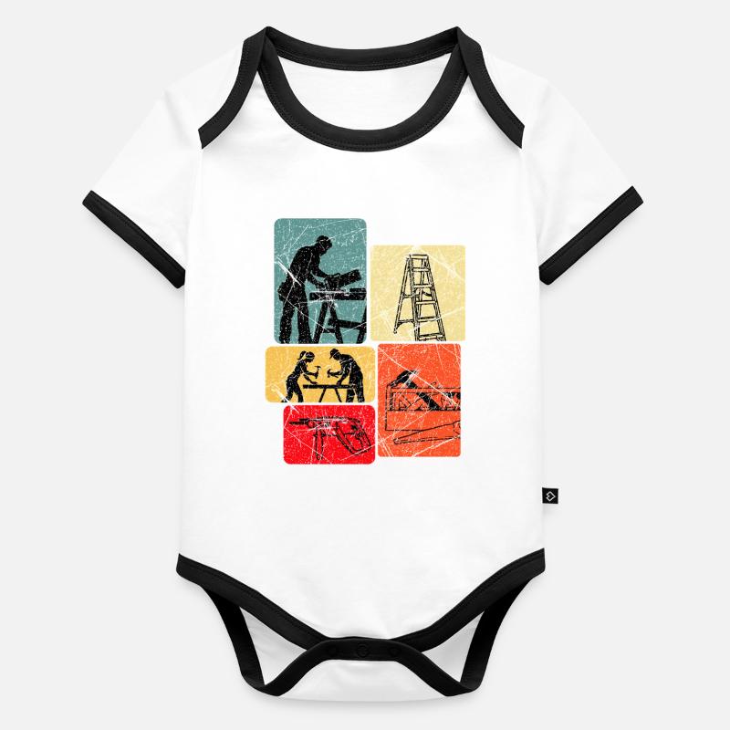 Werkstatt Collage Bauhandwerk Baby Bio-Kurzarm-Kontrastbody