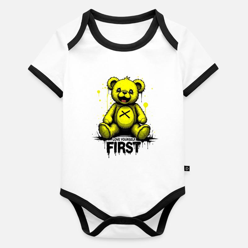 Love Yourself First Teddy Bear Graffiti Organic Baby Contrasting Bodysuit