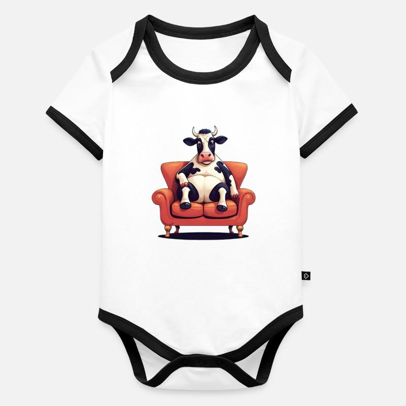 Kuh auf Sofa Cartoon Baby Bio-Kurzarm-Kontrastbody