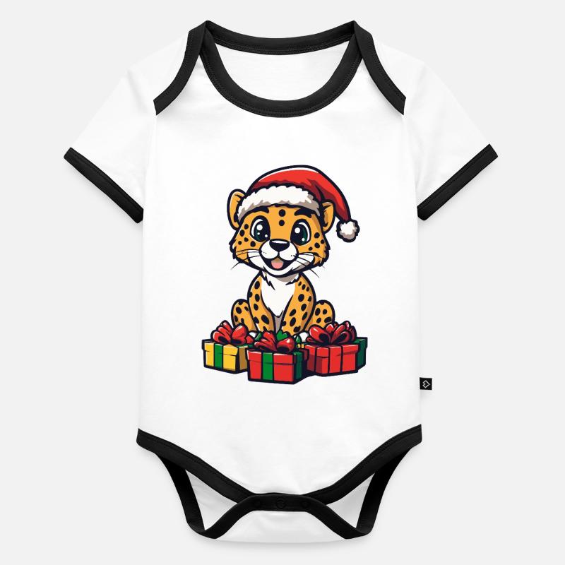 Cadeaux de Noël guépard Body Bébé bio contrasté manches courtes