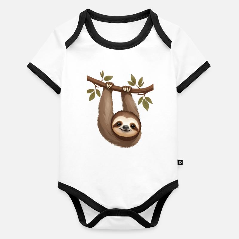Faultier am Ast – Langsamer Charme Baby Bio-Kurzarm-Kontrastbody