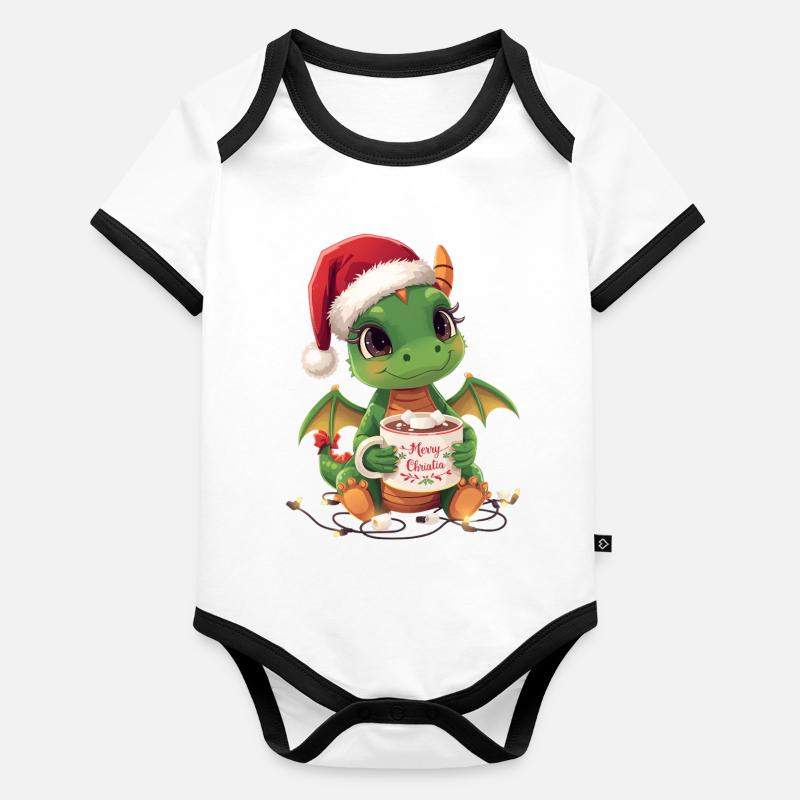 Dragon de Noël Chaleureux Body Bébé bio contrasté manches courtes