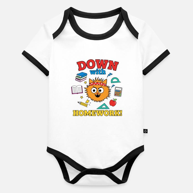 Down with Homework Rebellious School Cat Student Organic Baby Contrasting Bodysuit