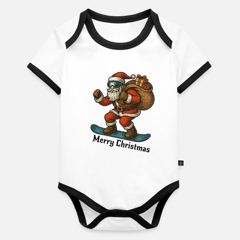 Santa Snowboard Joyeux Noël Body Bébé bio contrasté manches courtes