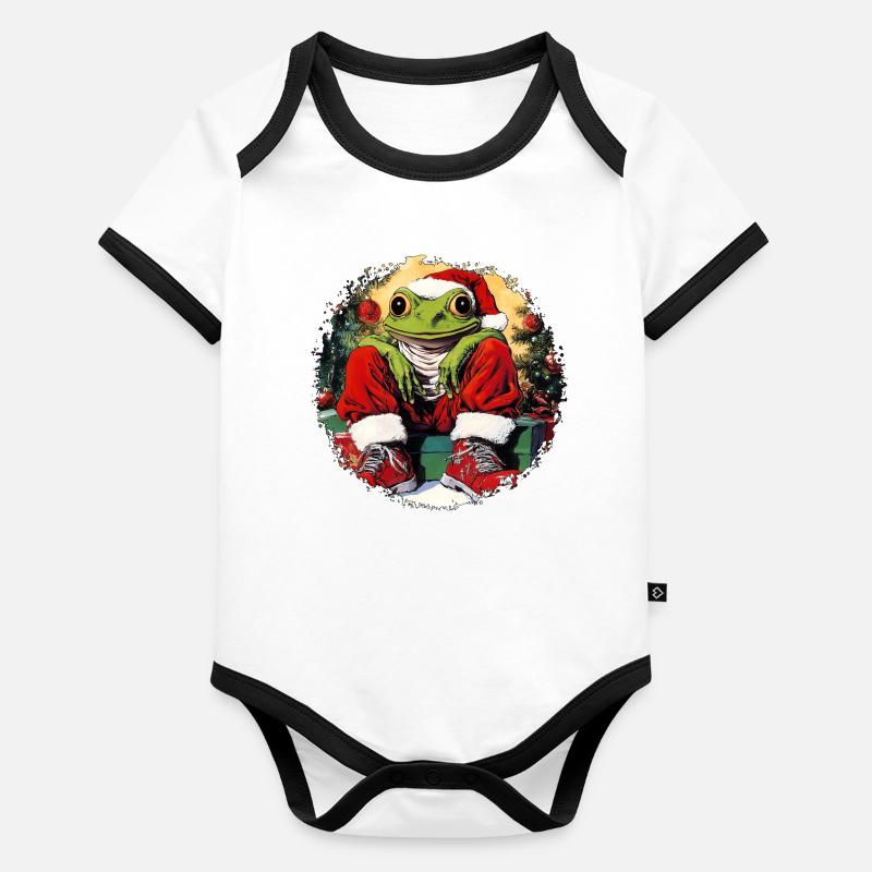 Grenouilles de Noël Body Bébé bio contrasté manches courtes