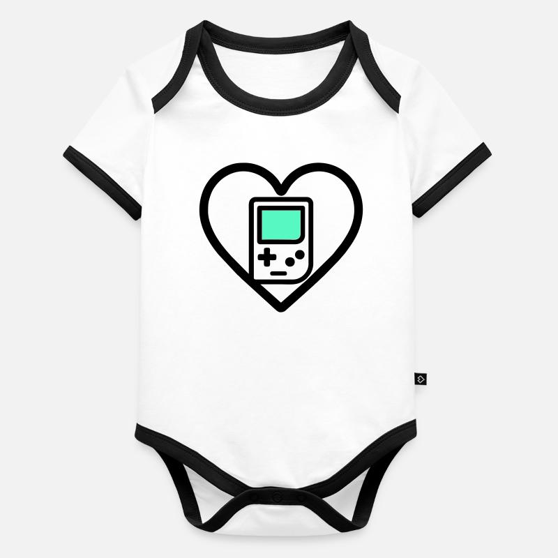 Retro Heart – Retro Handheld Console Organic Baby Contrasting Bodysuit