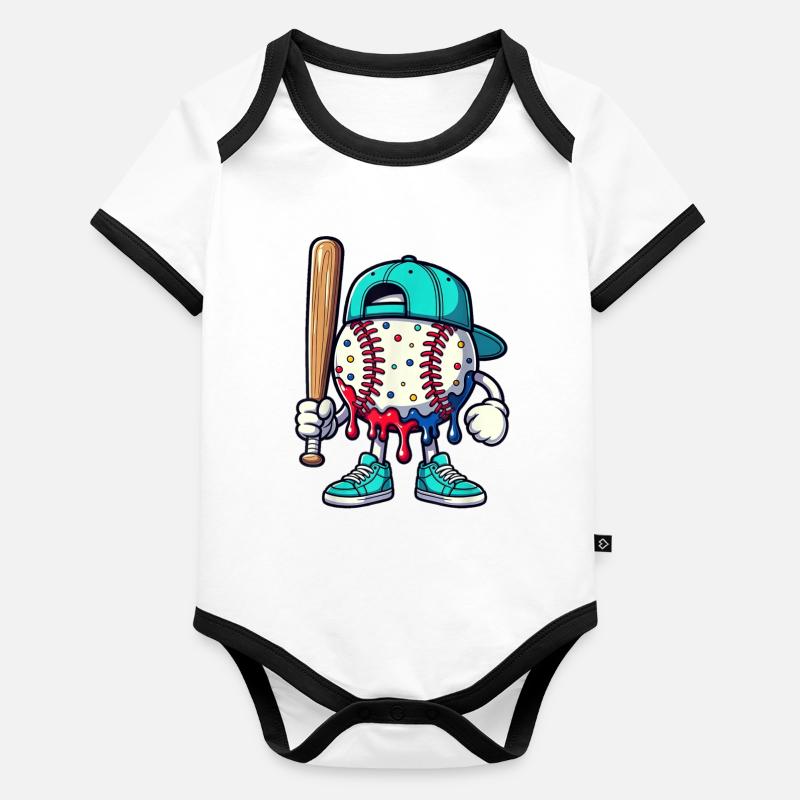 Schmelzendes Baseball-Maskottchen mit Schläger Baby Bio-Kurzarm-Kontrastbody
