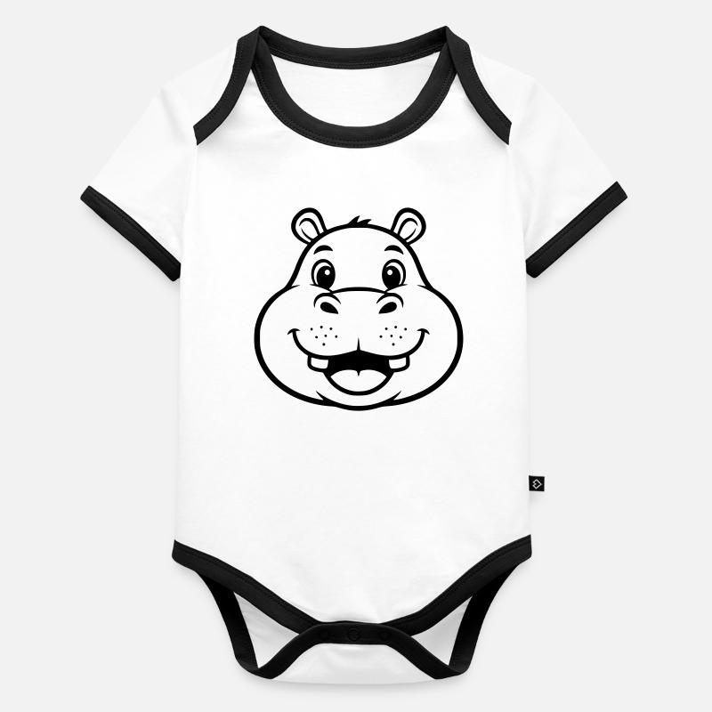 Lachendes Hippo Gesicht Kopf Vektor Baby Bio-Kurzarm-Kontrastbody