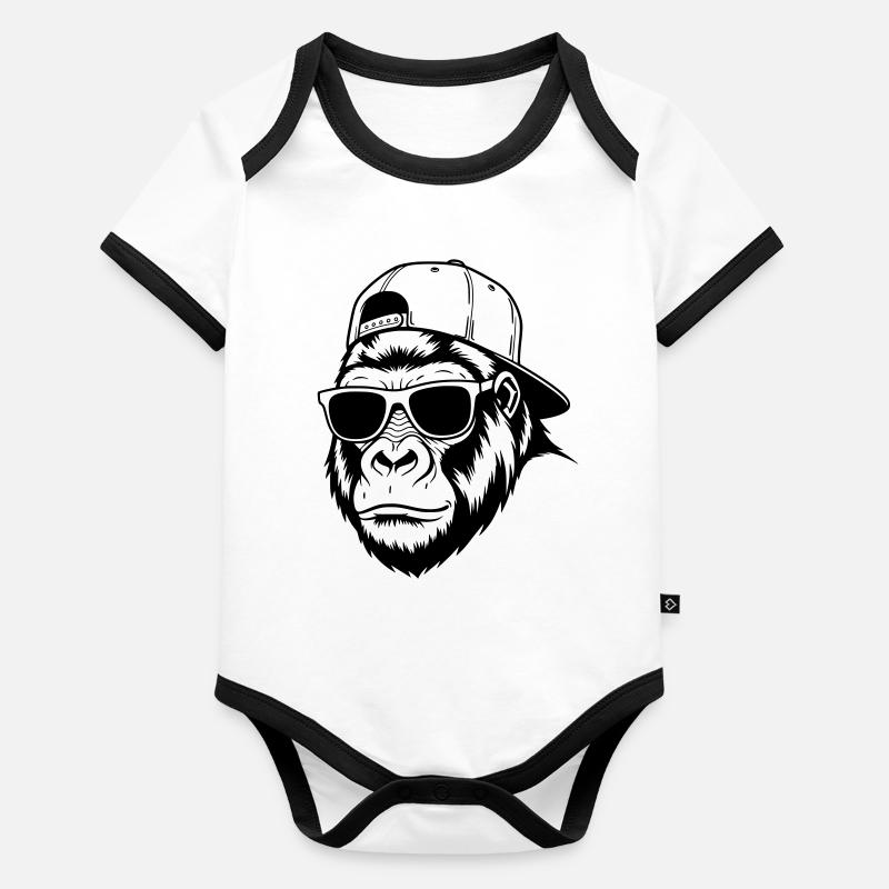 Gorille cool avec une casquette et des lunettes de soleil Body Bébé bio contrasté manches courtes