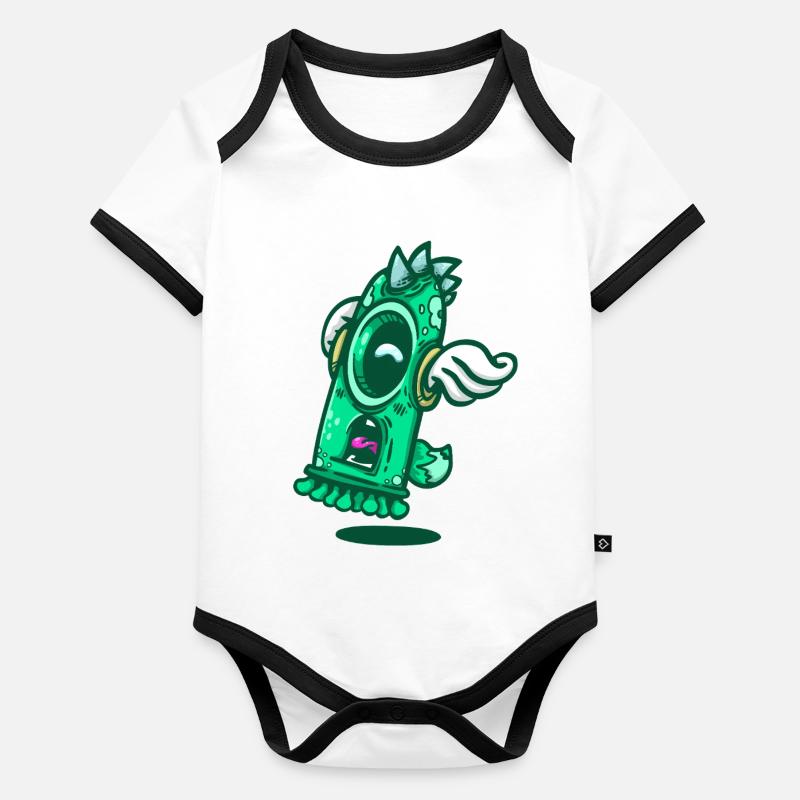 Fenêtre du monstre ailé vert Body Bébé bio contrasté manches courtes