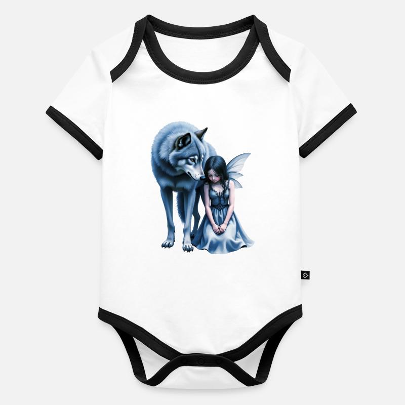 Loup Bleu et Fée de la Nuit Body Bébé bio contrasté manches courtes