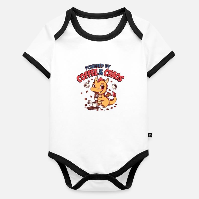 Drachen-Café-Chaos Baby Bio-Kurzarm-Kontrastbody