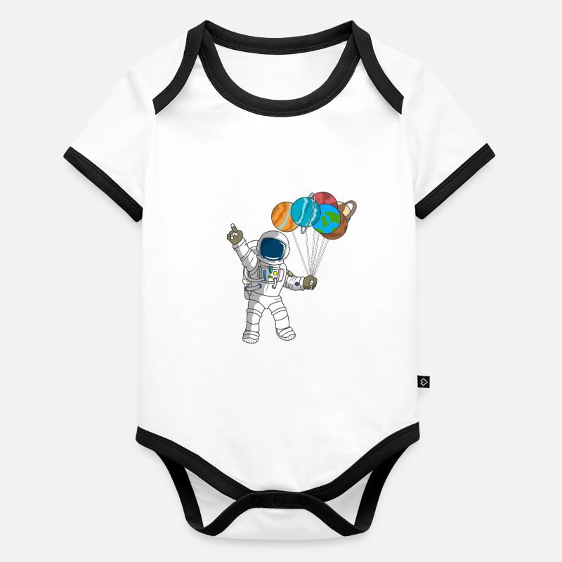 Astronaute mignon, planètes, explorateur spatial, anniversaire par Body Bébé bio contrasté manches courtes
