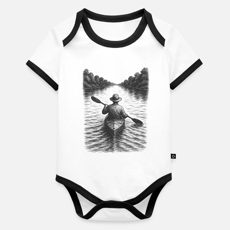 Scène calme de pirogue comme illustration atmosphérique Body Bébé bio contrasté manches courtes
