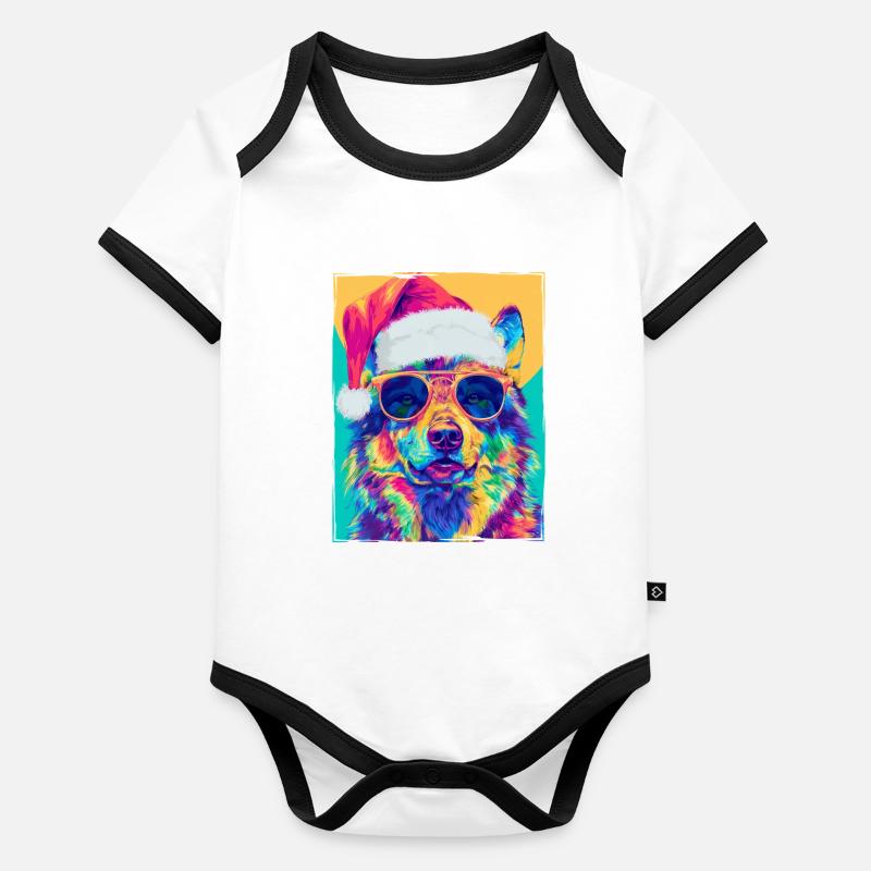 Portrait de Noël du Loup Body Bébé bio contrasté manches courtes