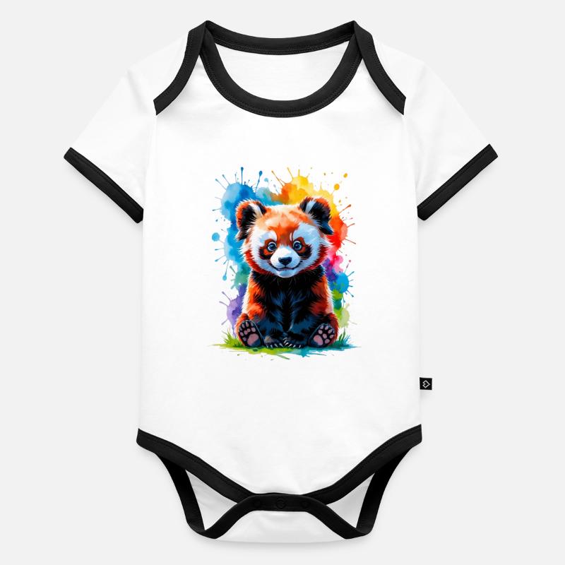 Bunter Aquarell-Panda Baby Bio-Kurzarm-Kontrastbody
