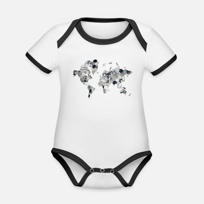 Conception de la Mosaïque de la Carte du Monde - Body Bébé bio contrasté manches courtes - blanc/noir