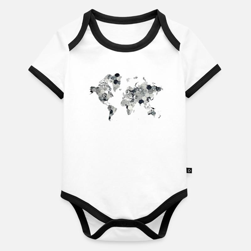 Conception de la Mosaïque de la Carte du Monde Body Bébé bio contrasté manches courtes