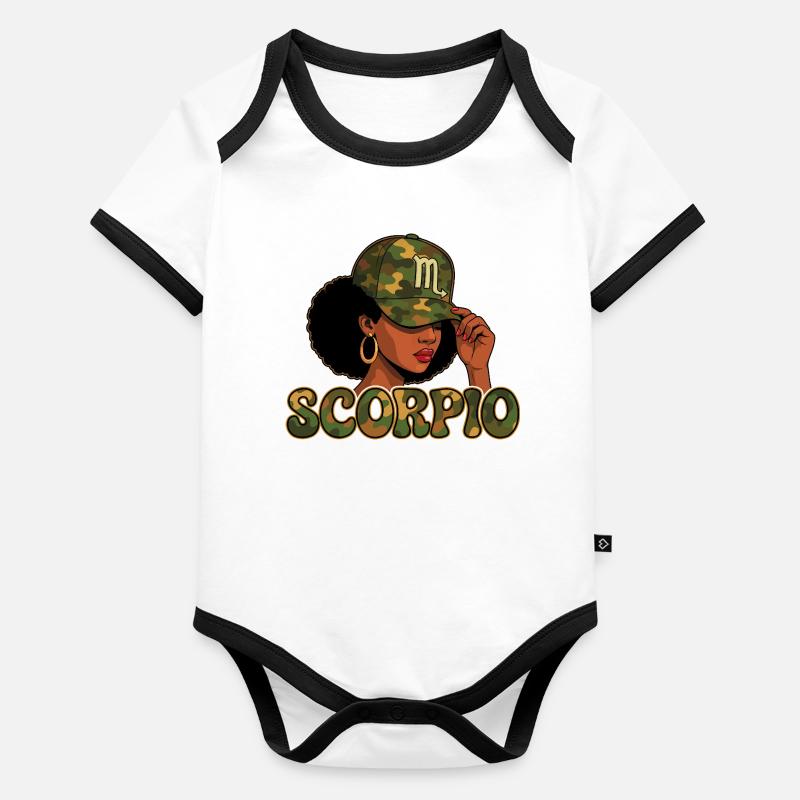 Scorpio Queen – Camo Afro Zodiac Vibes Organic Baby Contrasting Bodysuit