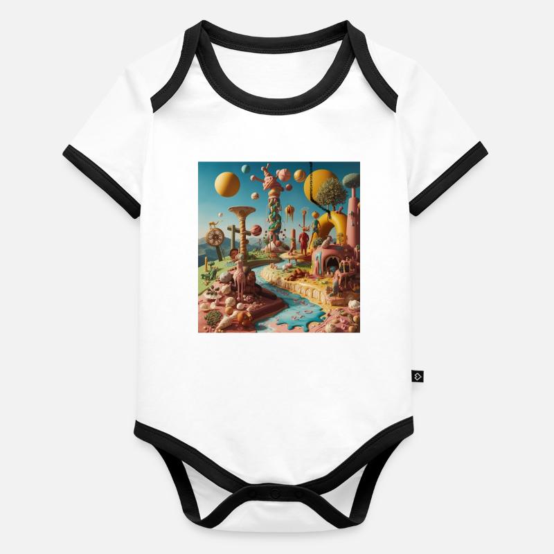 Paysage de bonbons surréaliste Body Bébé bio contrasté manches courtes