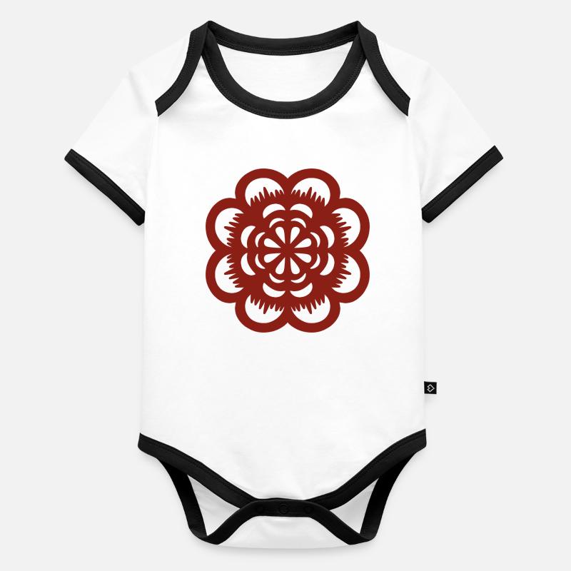 Découpage floral chinois Body Bébé bio contrasté manches courtes