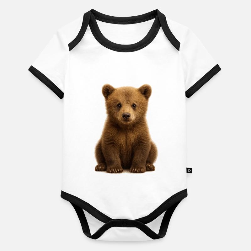 Bébé ours en fourrure brune douce Body Bébé bio contrasté manches courtes