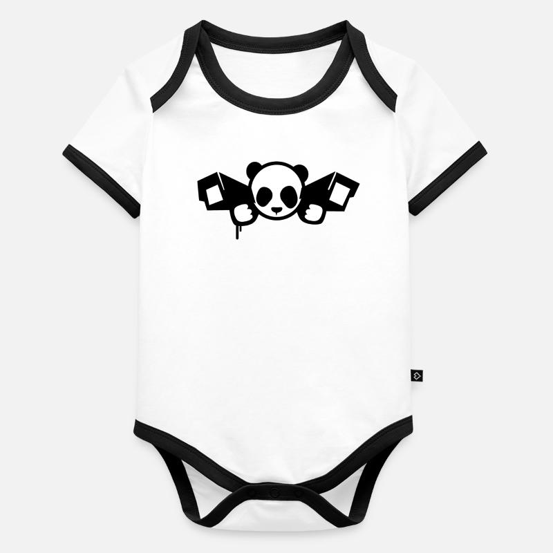 Panda de surveillance – Style graphique urbain Body Bébé bio contrasté manches courtes