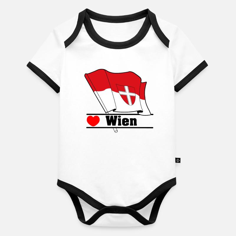 Drapeau de Vienne avec cœur Body Bébé bio contrasté manches courtes