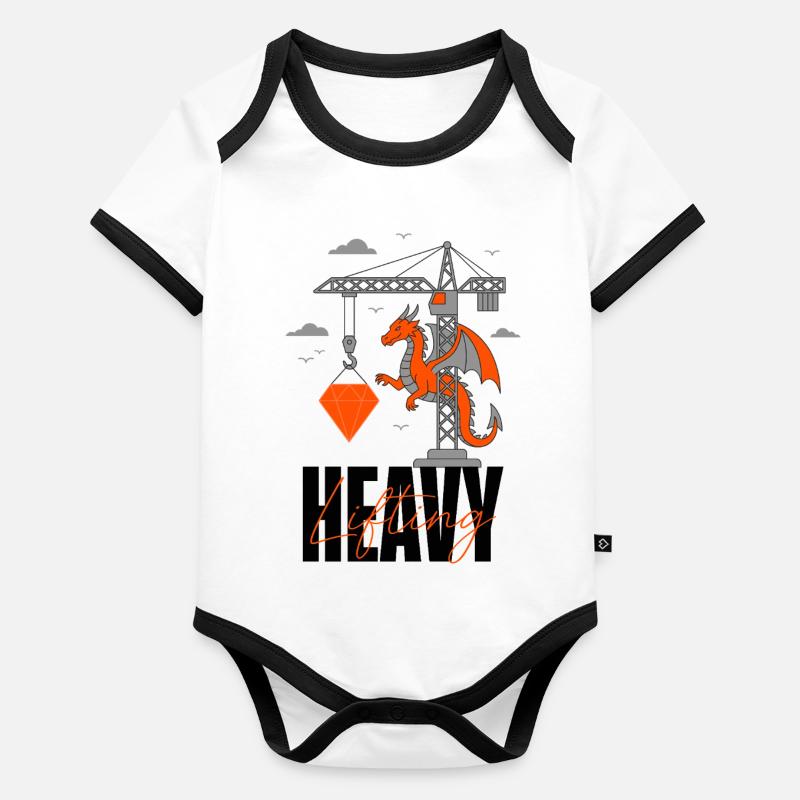 Heavy Lifting Dragon Crane Organic Baby Contrasting Bodysuit