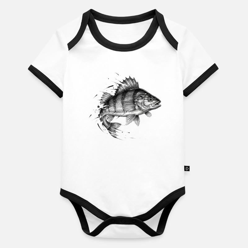 Perche Perch Ink Tattoo Vector de pêche Body Bébé bio contrasté manches courtes