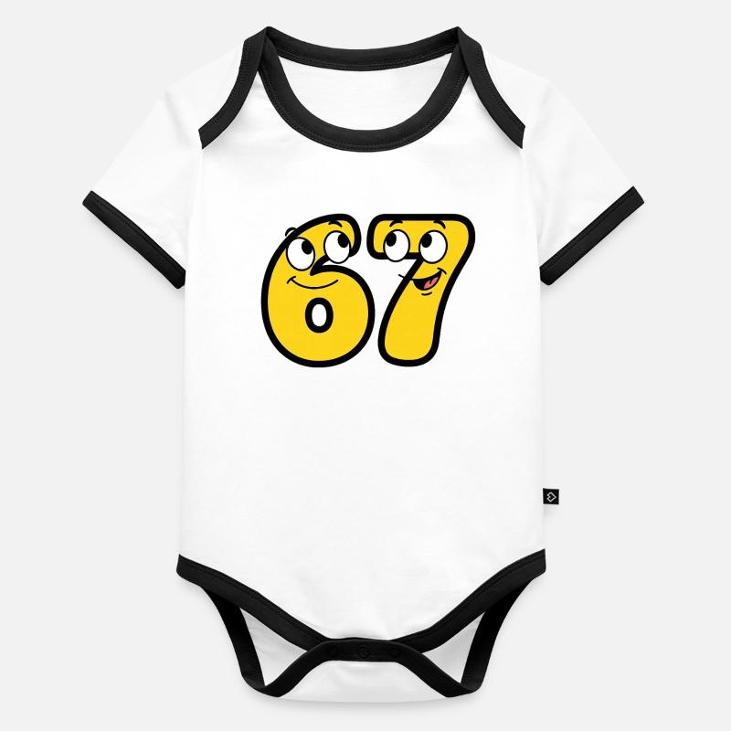 Mème de dessin animé jaune drôle numéro 67 Body Bébé bio contrasté manches courtes